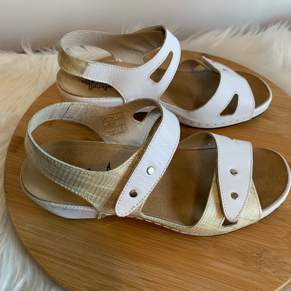 White and Tan Sandals with Perforated Strap Design - Picture 6 of 11